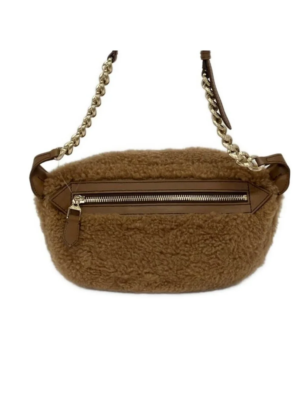 Max Mara Shoulder Bag Brown Gold Chain Silk Leather - Picture 3 of 10
